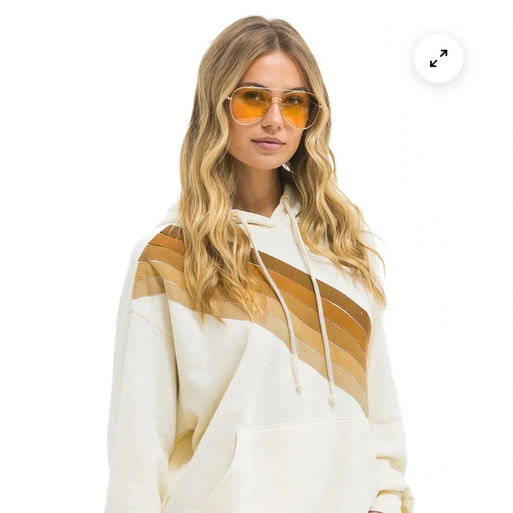 Aviator Nation Wave Stripe Hoodie Vintage White // Brown - Picture 2 of 3